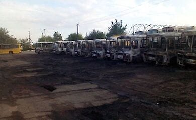 Ночью на 24 августа, в Золотоношском автопарке в Черкасской области сгорели с десяток автобусов