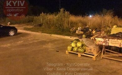 В Киеве автомобиль снес лоток с арбузами