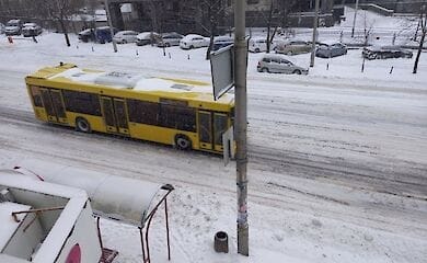 В Киеве на Нивках пассажиры толкали автобус