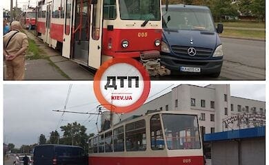 В Киеве на Троещине не разминулись трамвай и авто