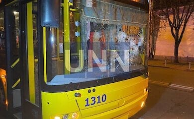 В Киеве двое хулиганов набросились на троллейбус