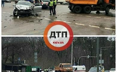В Киеве ДТП: не разминулись грузовик и легковушка