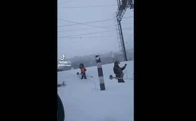 На Закарпатье косили траву в снегу возле железнодорожных путей