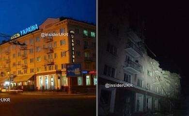 В Чернигове разбомбили визитку города гостиницу Украина (фото)