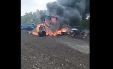 На Харківщині ворожа ракета влучила в трактор (фото, відео)
