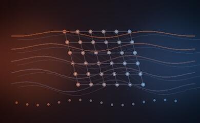 Кристаллическая решетка и волны &mdash; иллюстрация теплопереноса. Сгенерировано ИИ
