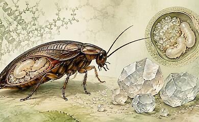 Схематичное изображение живородящего таракана Diploptera punctata, его эмбрионов и белковых кристаллов